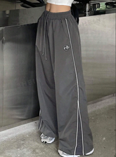 Loose Wide Leg Pants With Contrast Color Stripe